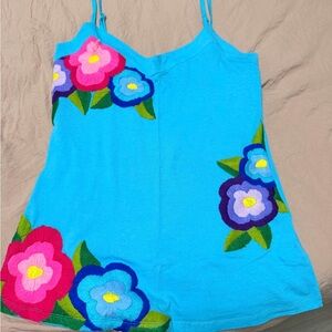 Sweetees Bright Blue Floral Embroidered Cami